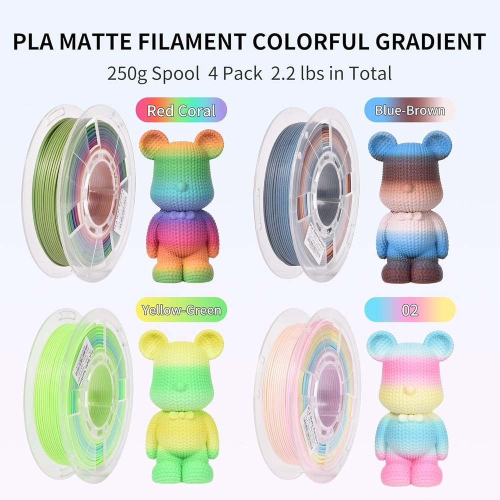 Matte PLA 3D Printer Filament Bundle Upgraded Multicolored Filament 1.75mm 4 ...