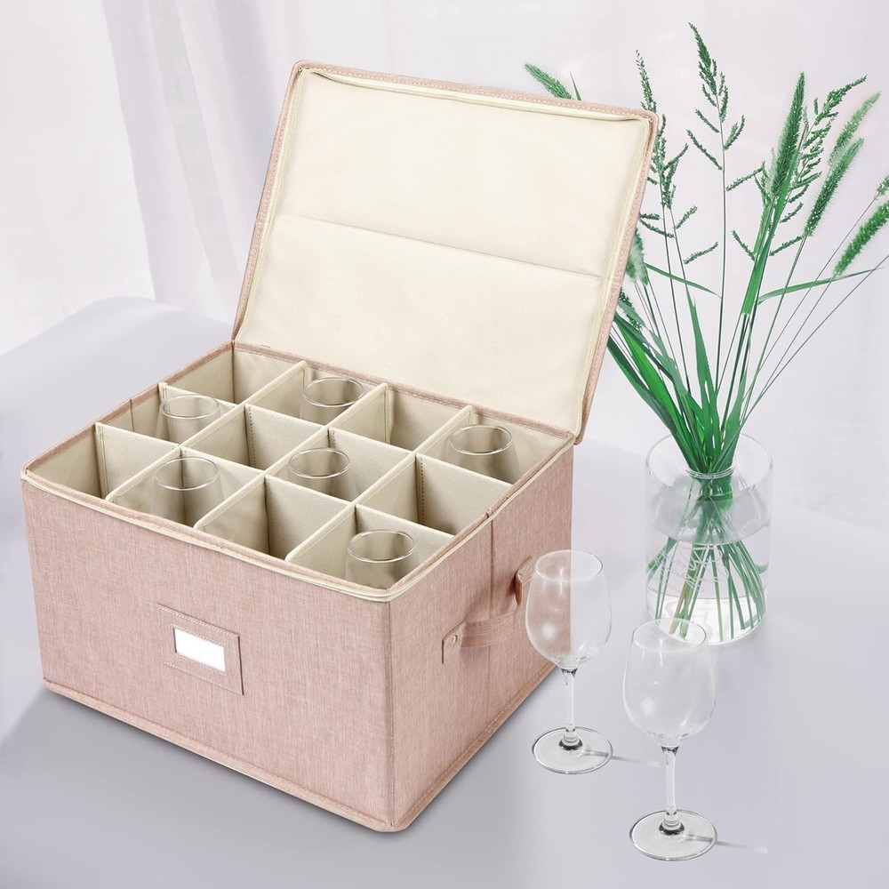 Wine Glass Storage 2 Pack, Stemware Storage Containers Cases with Dividers, S...