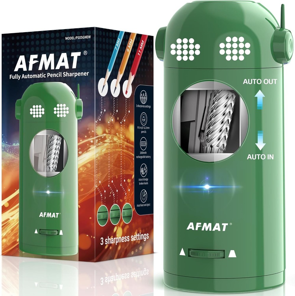 AFMAT Electric Pencil Sharpener Fully Automatic, Robot Green