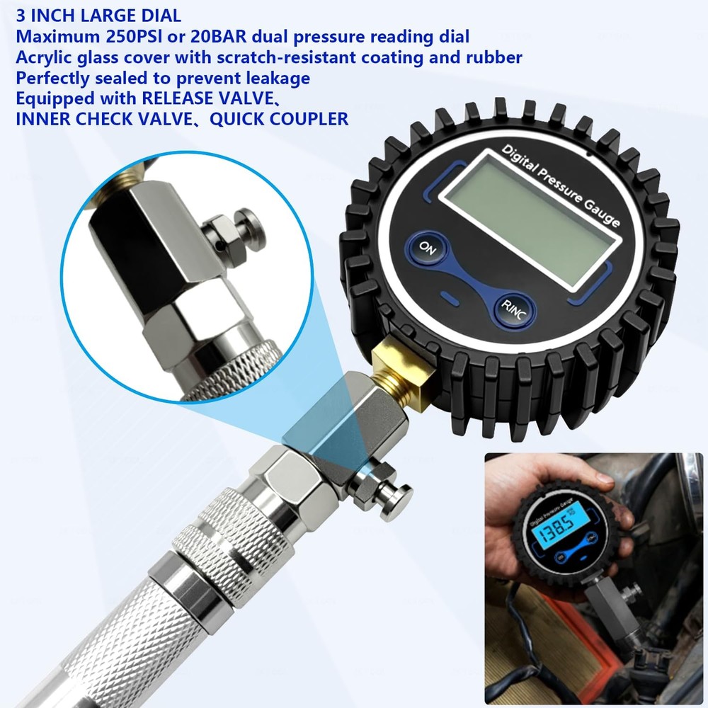 Automotive Compression Tester Digital Compression Gauge 250 PSI Engine Cylinder -...