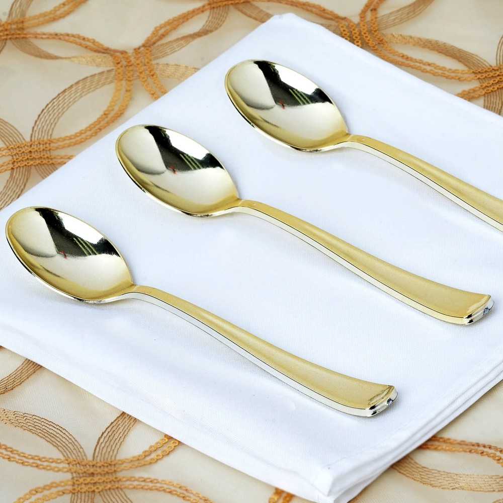 25 pk Plastic GOLD SPOONS Disposable TABLEWARE Party Wedding Catering Buffet