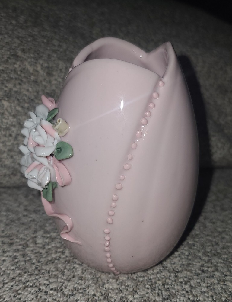 Vintage Pink Easter Egg Vase Glazed Ceramic