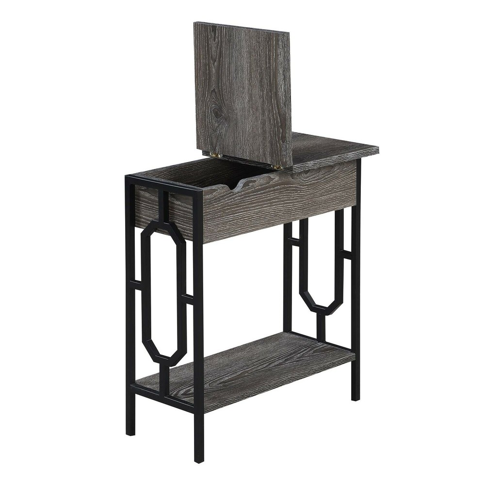 Convenience Concepts Omega Flip Top End Table with Charging Station,Weathered Gr