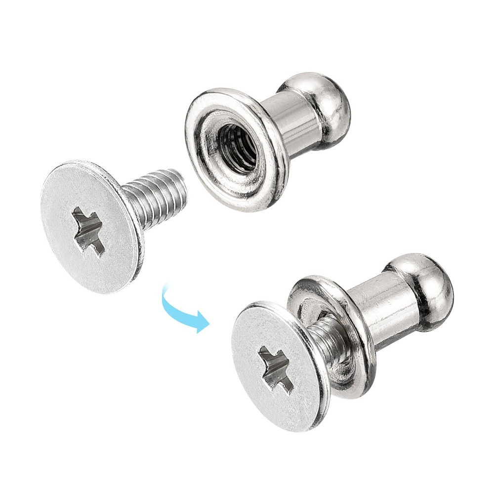 4mm Ball Head Stud Rivets Screw Back, 50Pack Round Head Button, Silver Tone