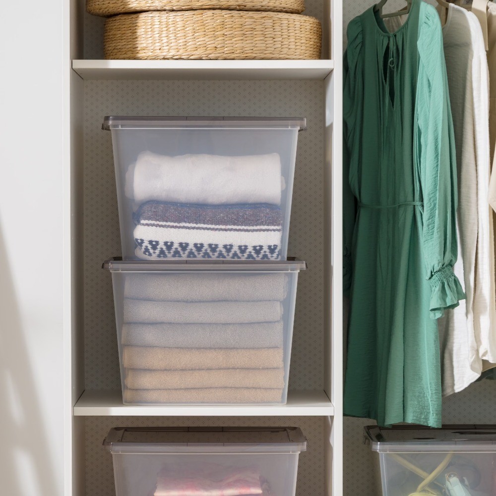 6 Pack Stackable Plastic Storage Bins with Lids, 36 Qt. Clear Tote Containers