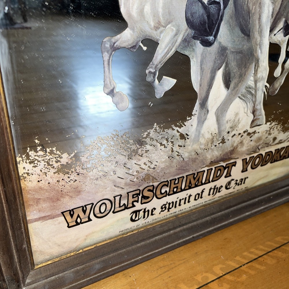 Vintage Wolfschmidt Vodka framed mirror man cave bar