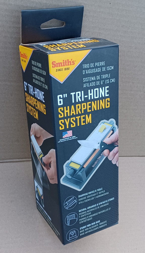Smith's TRI6 6" Tri-Hone Sharpening System Knife Tool Sharpener 3 Stone Arkansas