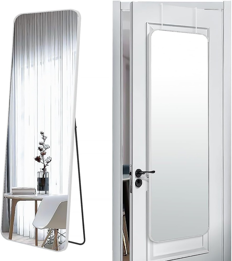 57" Full Length Mirror with Stand & Wall Mount - Silver Metal Frame