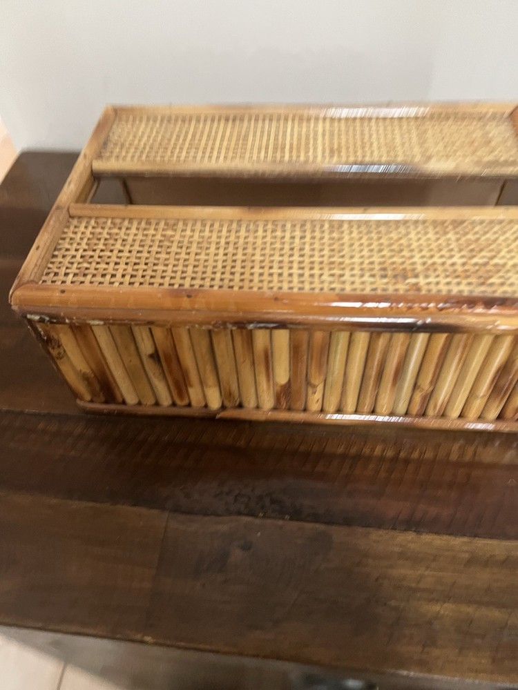 Vintage MCM Bamboo Wood Tissue Box Holder Sturdy Solid Piece