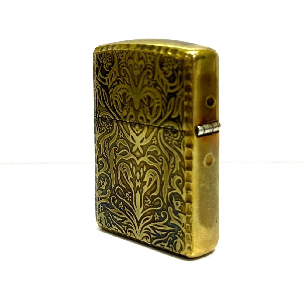 Zippo Oil Lighter Arabesque Gold Pattern Used