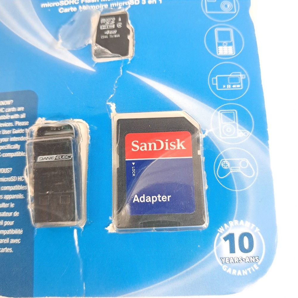 Dane Elec SanDisk adapter MicroSDHC Flash memory 4 GB San Disk Vintage