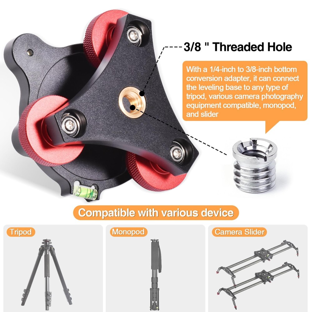 Tripod Leveling Base,Camera Head Leveler,3/8”Thread,+/-5°Precise Angle Adjust...