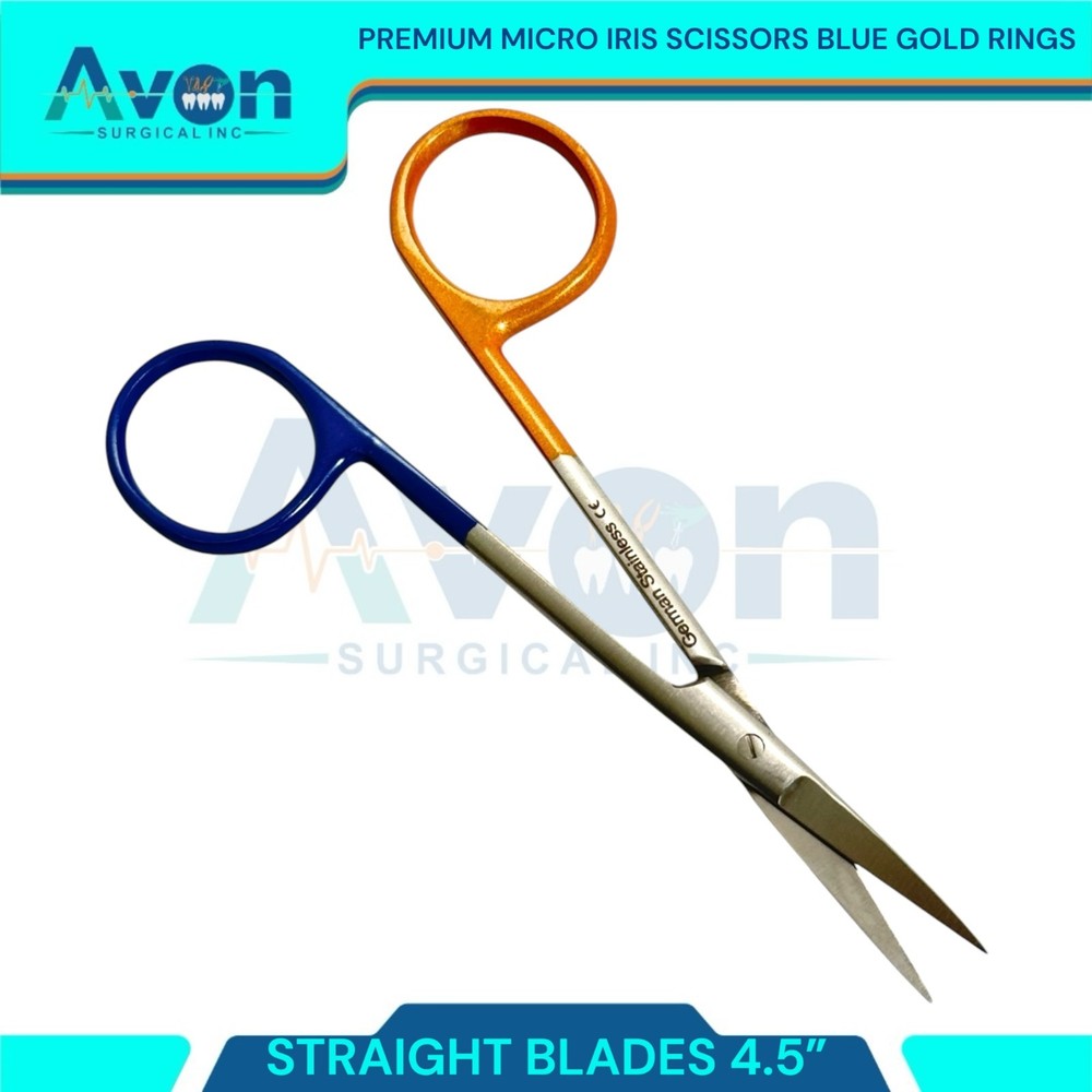 Straight-Tiped Multi-Color Iris Scissors 4.5" Gold/Blue Handle - Sharp - 1pc