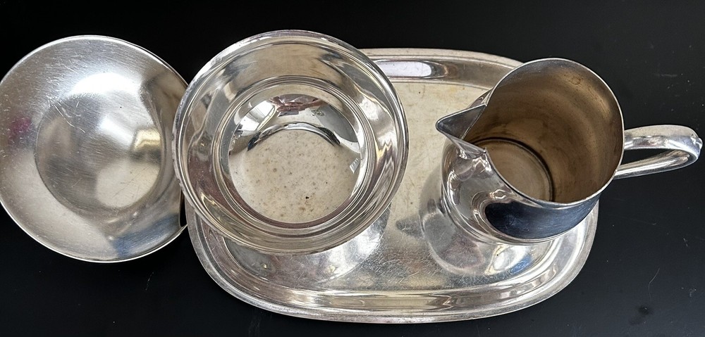 Silver Plate Cream & Sugar Set With Tray Combination Oneida & Roger’s