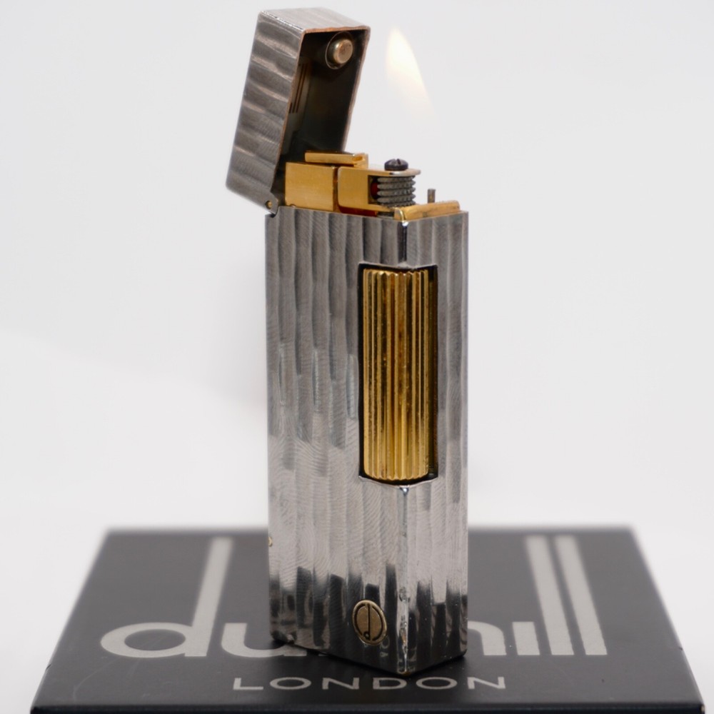Dunhill Lighter oxidized silver Bambo Pattern-Ultrasonically Cleaned_Working