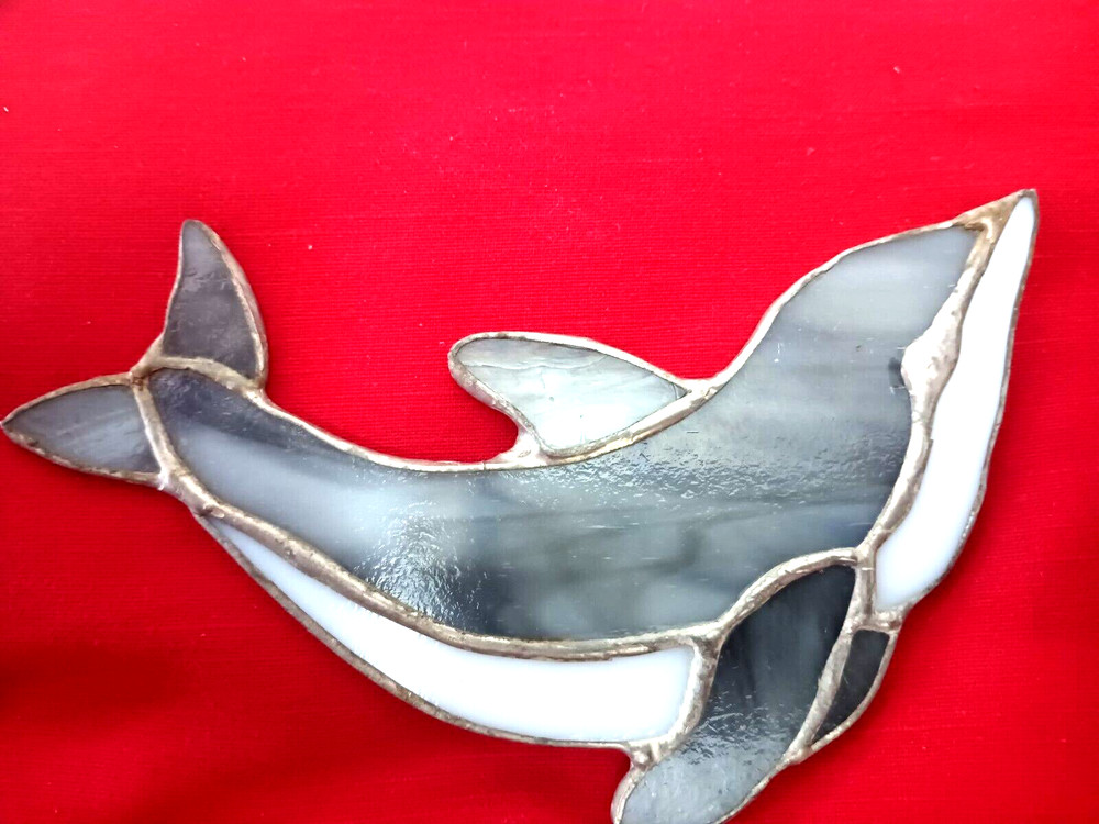 Two dolphins stained glass suncatchers