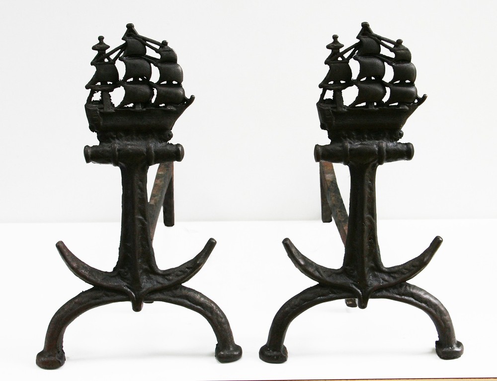 Antique Anchor Andirons, Circa 1910