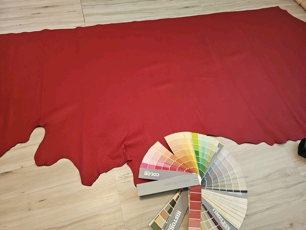 4-5oz LUXURIOUS RED MATTE LEATHER HIDE SIDE SOFT FULL GRAIN PANEL/SHEET 25+sqf