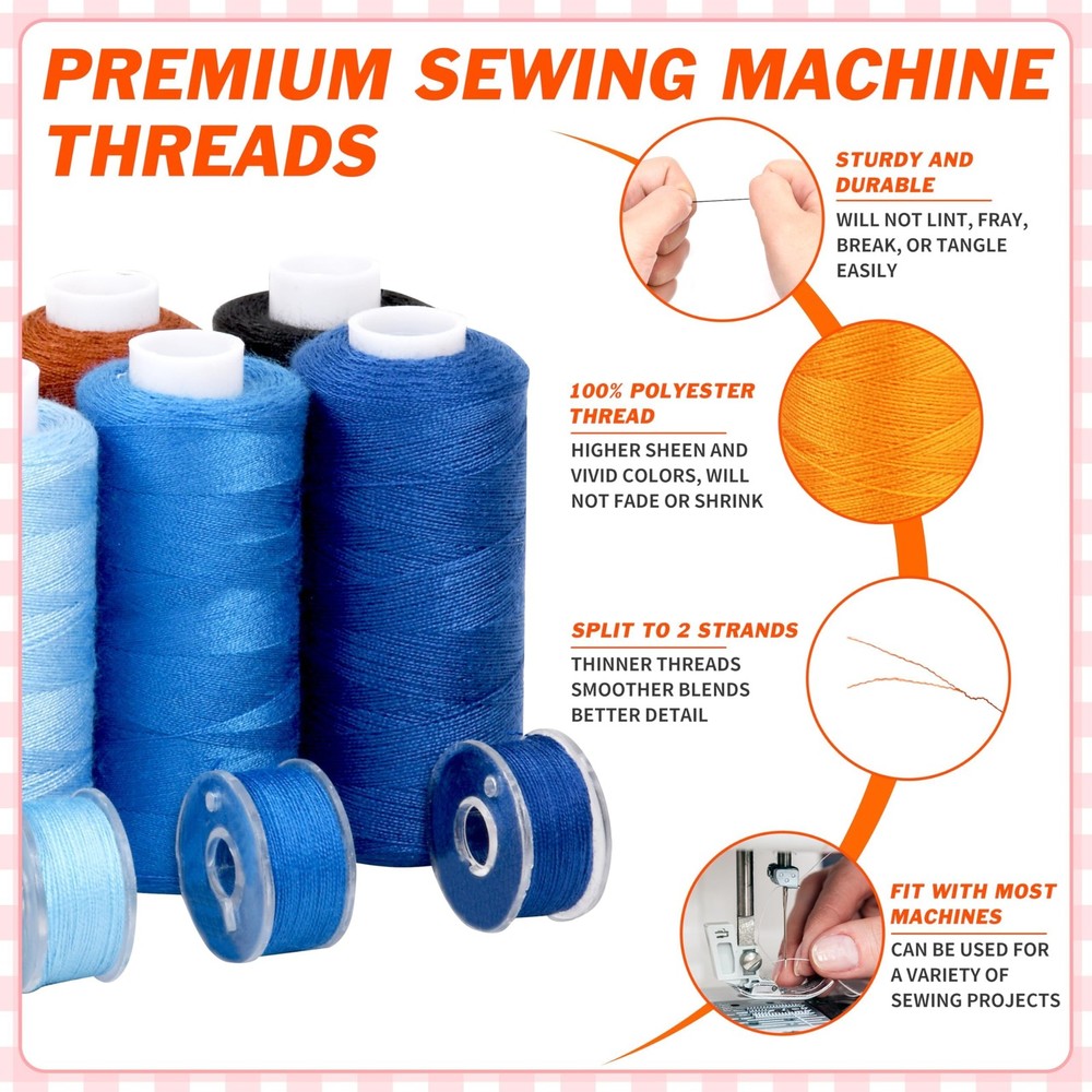 125 Pcs Sewing Thread Kit, 36 Assorted Colors Machine Threads with Spools, 400