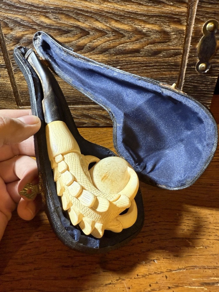 Rustic Patterned Special Handmade Eagle Claw Block Meerschaum Pipe With Box
