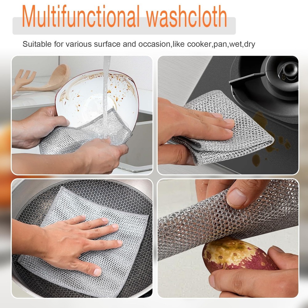 10pcs Double Layer Multifunctional Non-Scratch Wire Dishcloth, Multipurpose W...