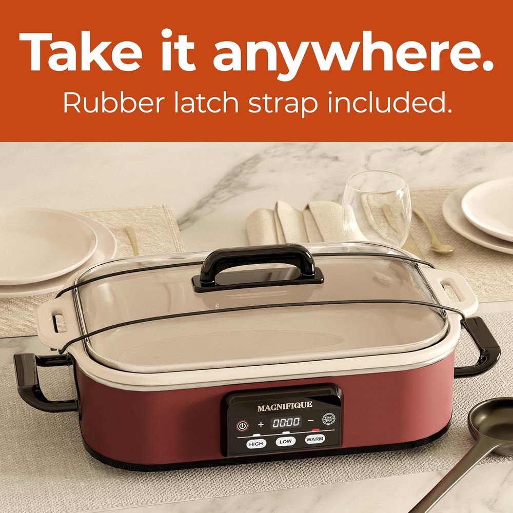 Red 4 Quart Digital Slow Cooker & Premium Ceramic Casserole, Dishwasher Safe