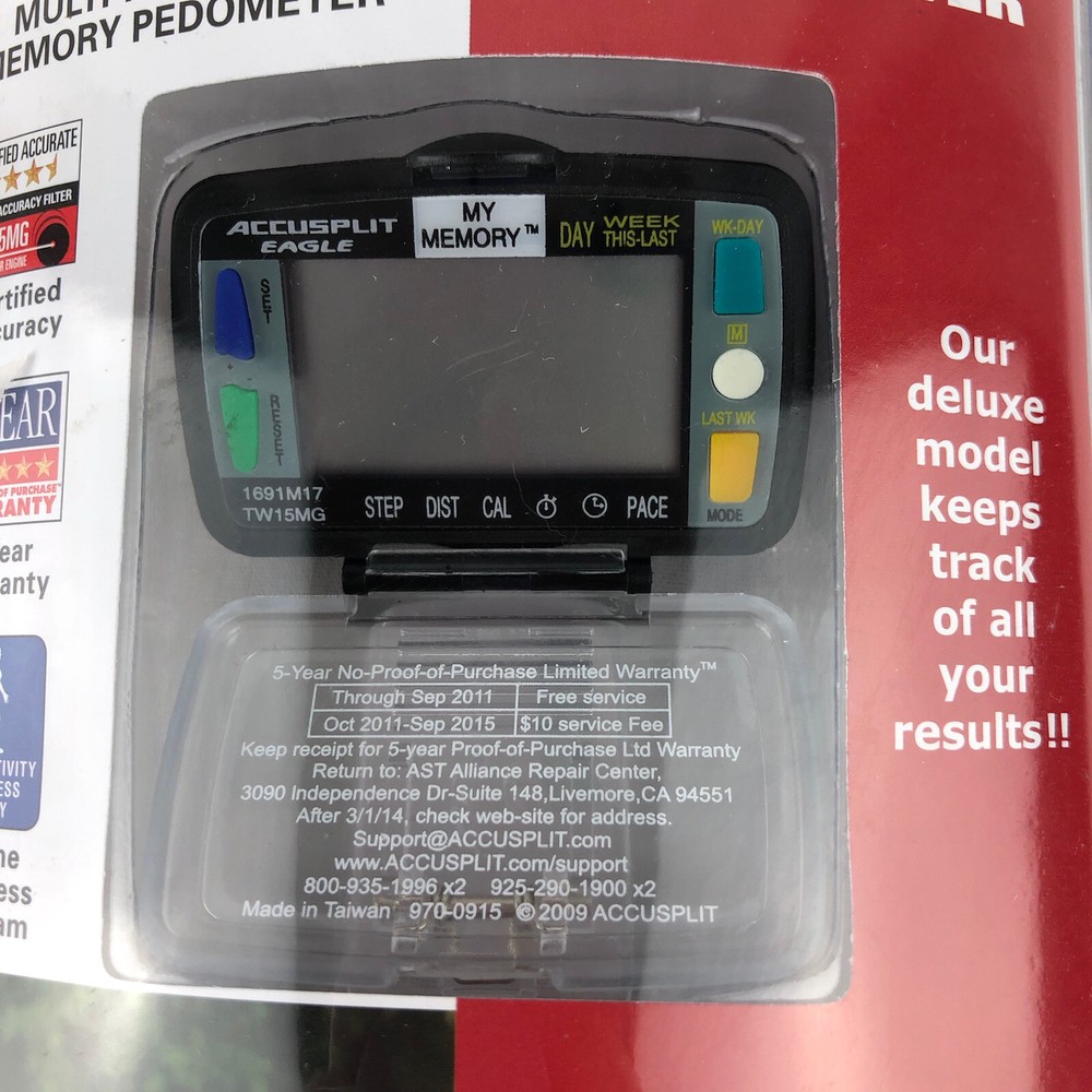 Accusplit Eagle Super Thin Memory Pedometer AE1691M17 W/ Steps Distance Calories
