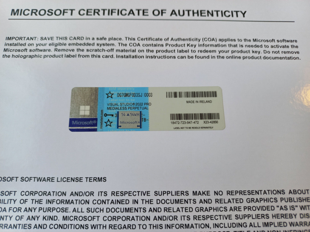 Microsoft Visual Studio 2022 Professional CoA AUTHENTIC License DG7GMGF0D3SJ
