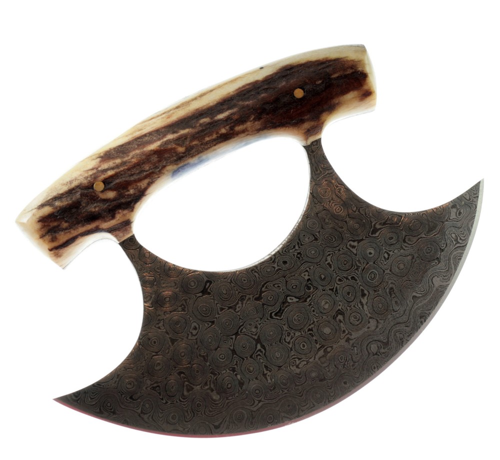 Forged Raindrop Pattern Damascus ULU Fixed Blade Kitchen/Field Dressing Knife