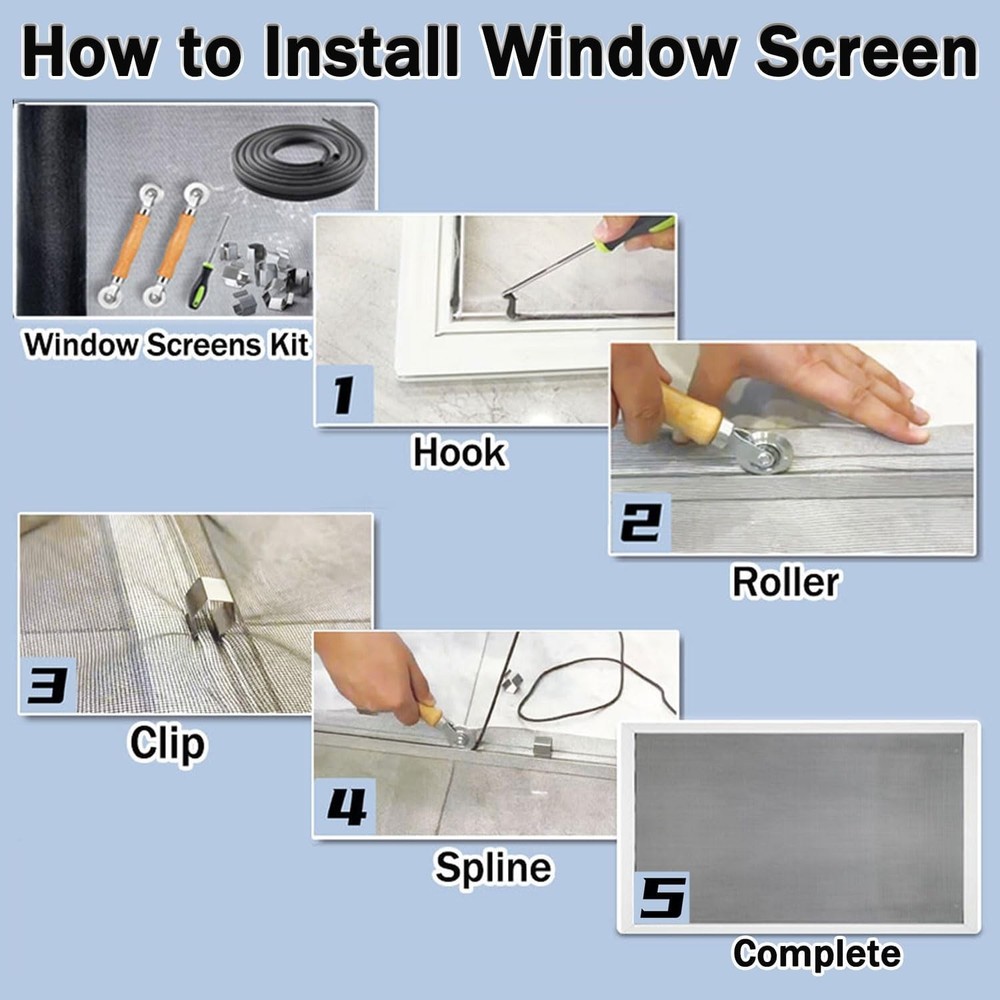 Deluxe Window Screen Replacement Kit 48"x118" - Mesh, Rollers & Tools Included
