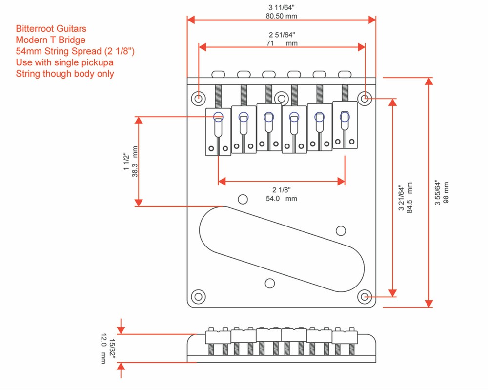 Bridge T Modern Style Black 2 1/8 String Spread 080640BK