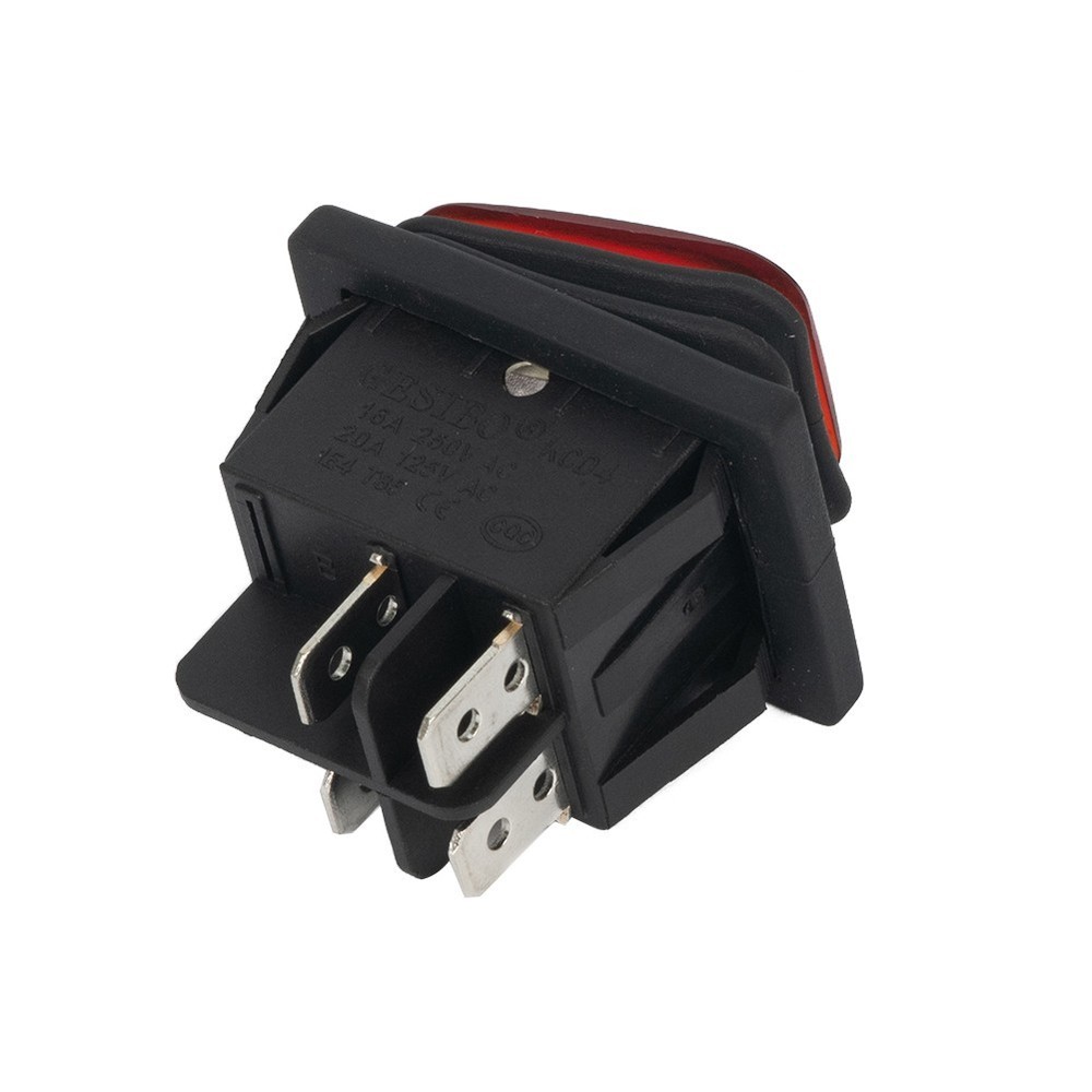 Red Button Illuminated Rectangular Rocker Switch for Waterproof Application