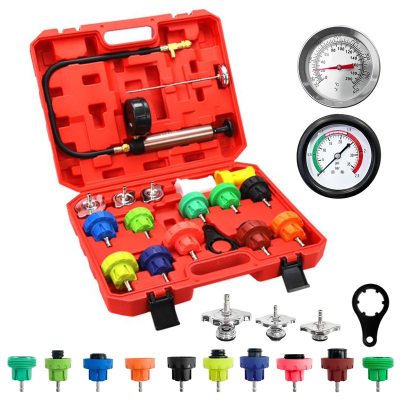 18Pcs Radiator Pump Pressure Leak Tester Detector Coolant System Test Tool Kit