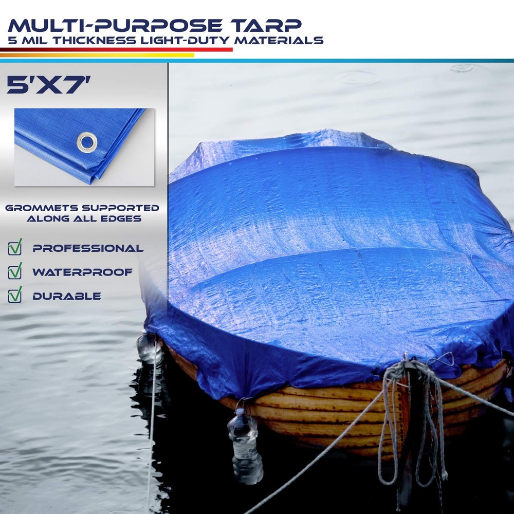 Windscreen4less 5' x 7' General Multiple Purpose 5 Mil Waterproof 5'x7', Blue