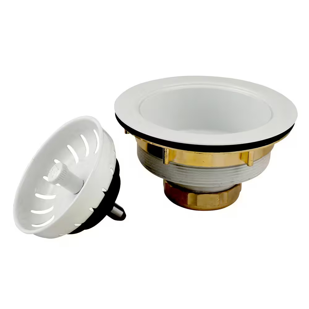 3.5 In. Brass Kitchen Sink Strainer in White