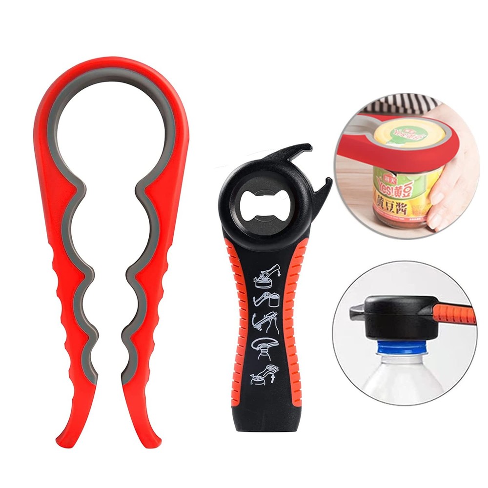 Jar Opener Bottle for Weak Hands, 5 in 1 Multi Function Can RedGrey