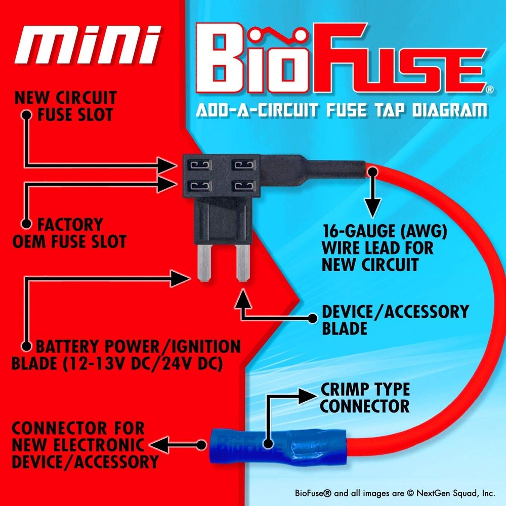BioFuse® Mini Add Circuit Fuse Tap Adapter Set - 2 Holders - 14 Fuses + puller