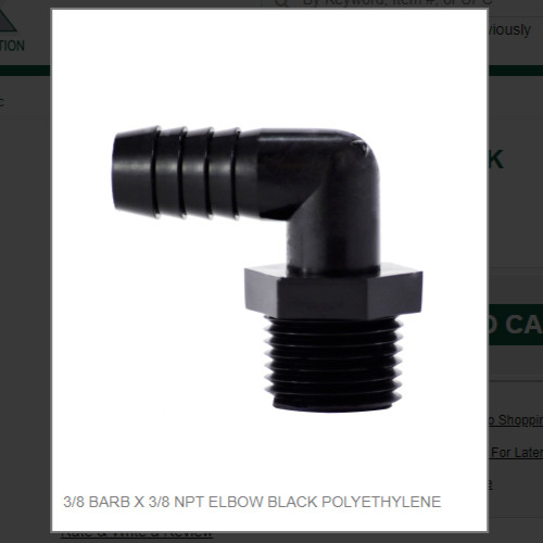 3/8 BARB X 3/8 NPT ELBOW BLACK POLYETHYLENE # 33042B