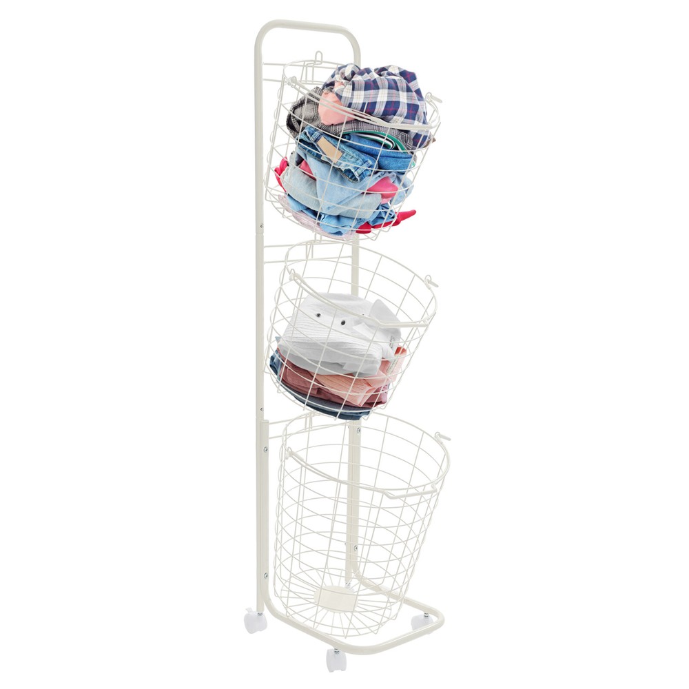 3 Tier Plastic Wheeled Laundry Hamper Rolling Clothes Storage Basket Garbage Bin