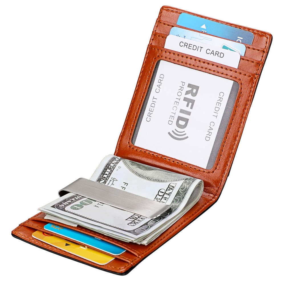 Leather Minimalist Bifold Wallets For Men RFID Blocking Slim Front Pocket Purse