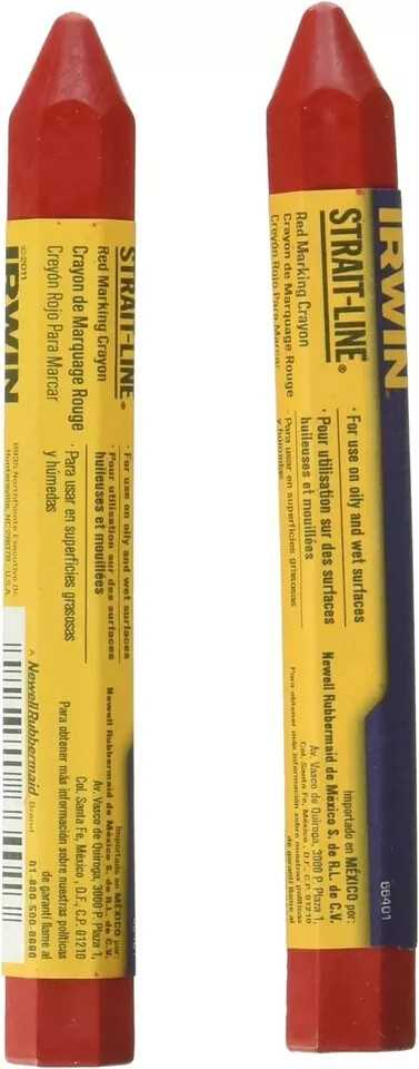 IRWIN STRAIT-LINE #666012 RED MARKING CRAYONS Pack of 2