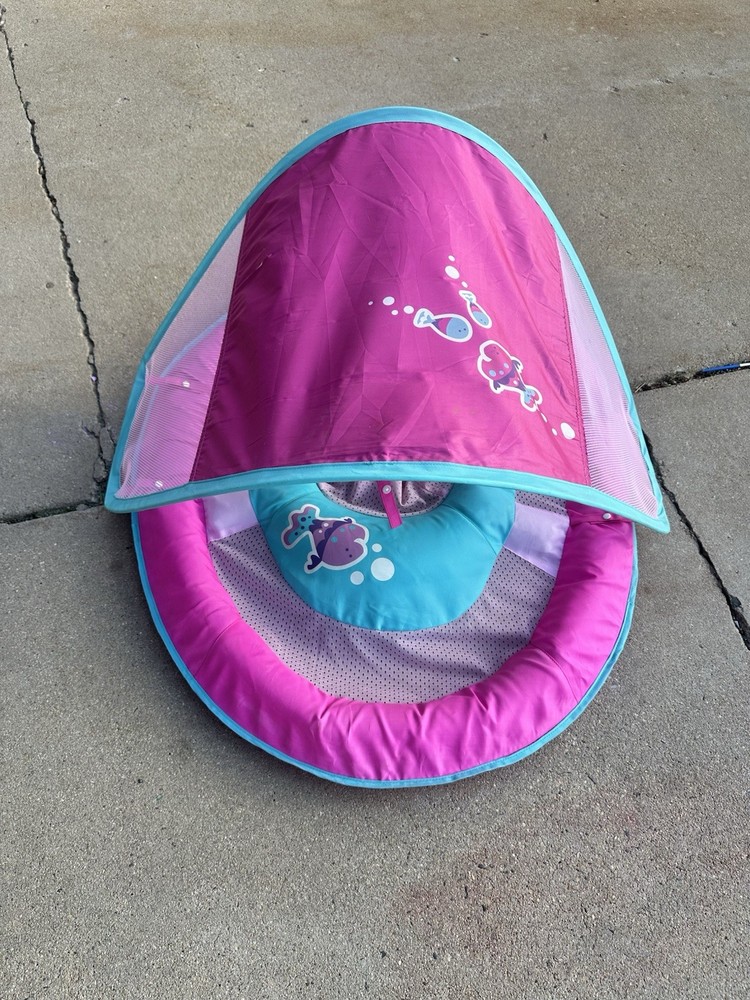 SwimWays Pink Blue Baby Inflatable Pool Float with Canopy