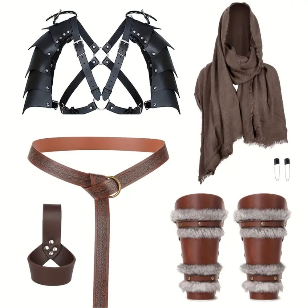 8 piece Medieval Knight Brown Accessories Set