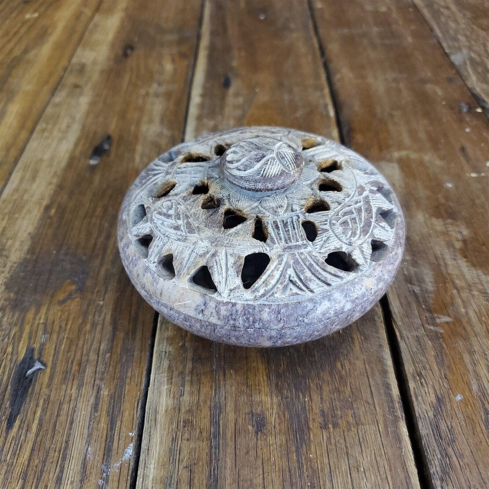 Round Soapstone Incense Burner with Lid