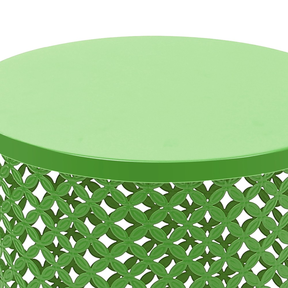 2PCS Green Side Table Metal Frame Accent Table Modern Openwork Pattern End Table