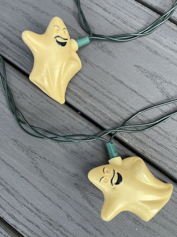 Vtg Halloween Plastic Blow Mold String 3" Light Covers (10) Ghosts Spiders WORKS