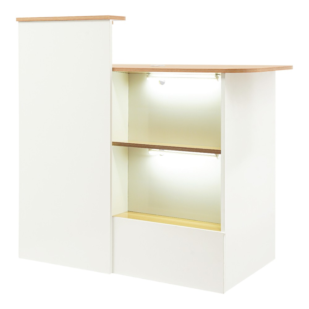 Modern Reception Desk with LED Lights, Office Front Counter & Storage