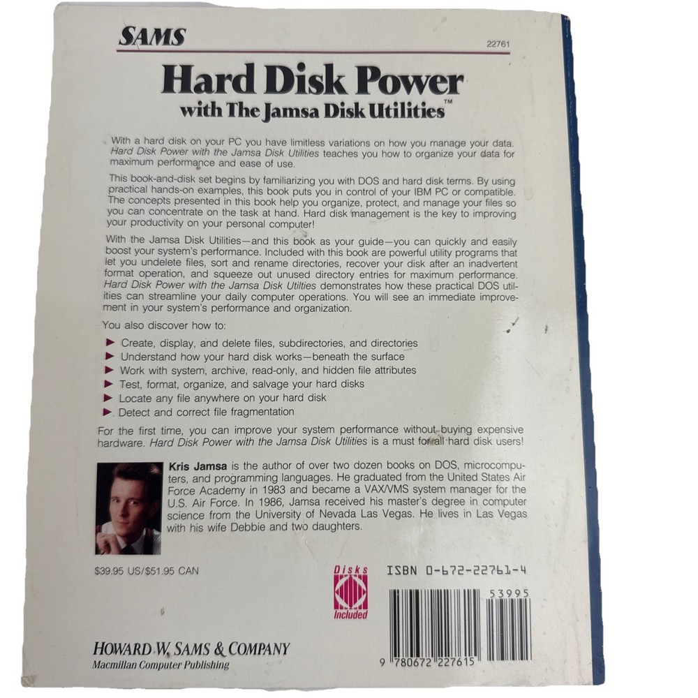 DOS Hard Disk Power Jamsa Disk Utilities Book 2 Disks Max PC Performance Vintage