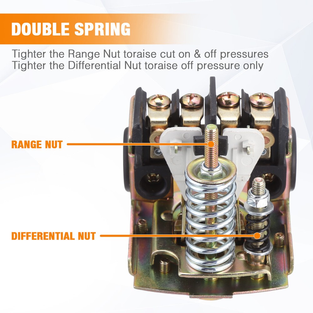 40-60 PSI Well Water Pump Pressure Control Switch Adjustable Double Spring Pole