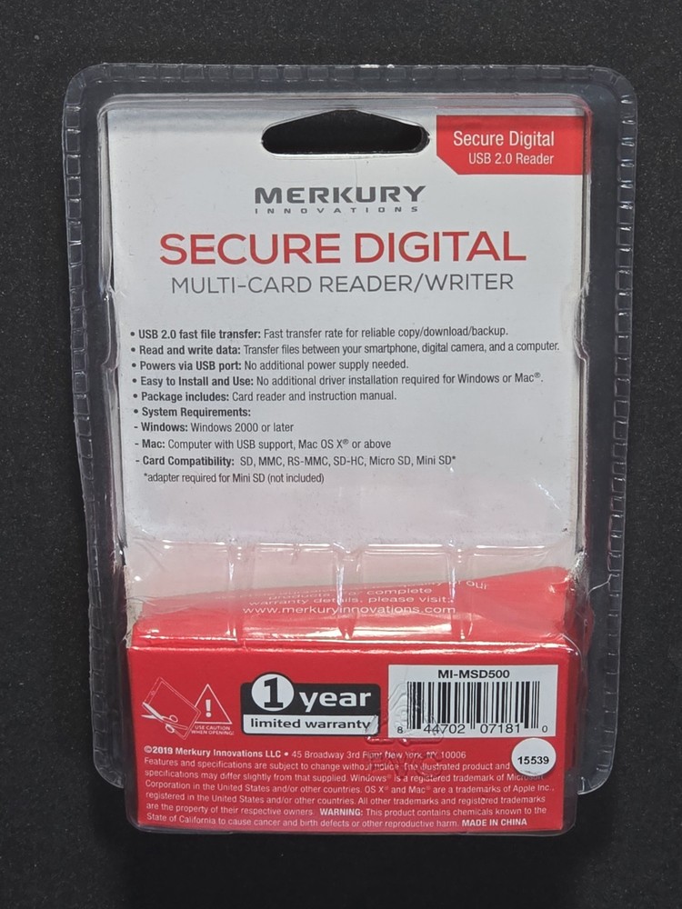 NEW Merkury Innovations Secure Digital Multi-card Reader/Writer High Speed